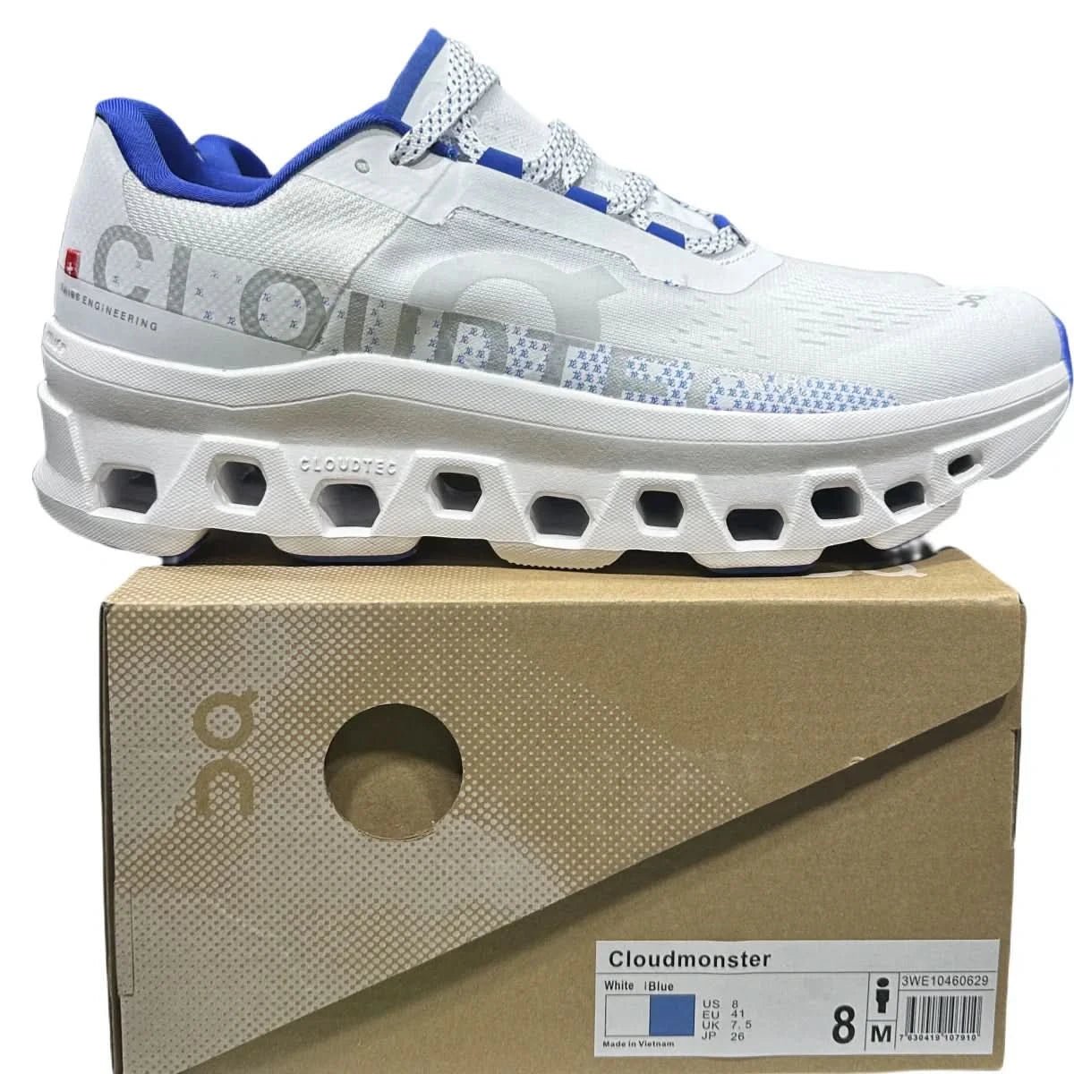 On Cloudmonster Women's White/Blue - Onsrunners